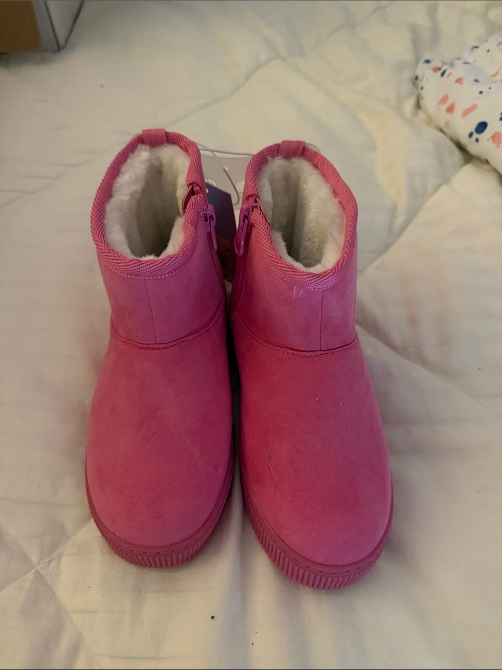 Kids Pink Faux-Suede Winter Boots with Fleece Lining